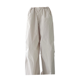 白色夏季新款美式复古宽松显瘦直筒束脚阔腿薄款降落伞纸袋工装裤