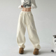 女秋冬2025新款 显瘦高个子裤 休闲卫裤 加绒加厚香蕉裤 米白色运动裤