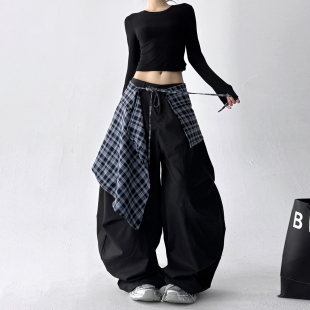 叠穿高级感屁帘女2025嘻哈风藏肉神器一片式系带百搭格子下摆女