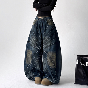 迷彩牛仔裤女2025年秋冬新款抓毛高腰宽松显瘦百搭弯刀裤潮