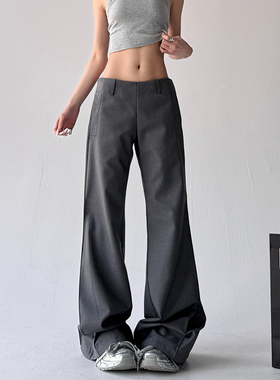 灰色西装喇叭裤女春秋季2025新款低腰休闲百搭直筒辣妹阔腿加长裤