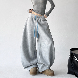 女好看设计感宽松休闲潮牌裤 加厚加绒阔腿弯刀卫裤 子 新款 2025冬季