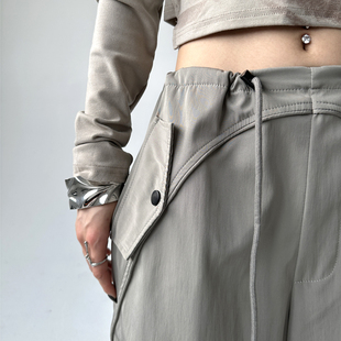 复古街头辣妹灰色工装 束脚休闲裤 裤 设计感降落伞裤 女2026秋装 美式