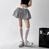 黑白格子蓬蓬花苞裙裤 显瘦A字裙甜酷辣妹短裤 女2025超火夏季 新款