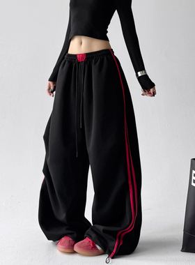 超好看黑色运动裤女2025秋冬爆款休闲裤高腰显瘦韩系潮牌阔腿裤