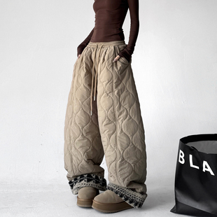 新款 长裤 棉裤 直筒休闲裤 子 女冬保暖加厚宽松高个子阔腿裤 2025冬季