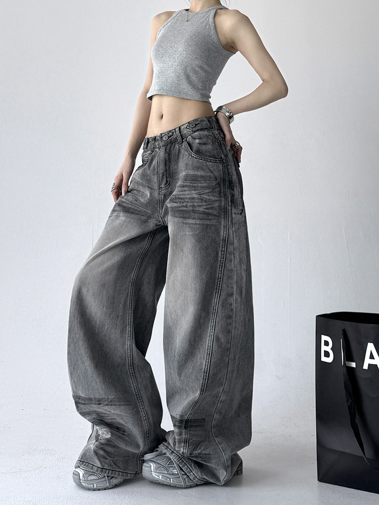 2025 Women's Retro Gray Floor-Length Straight Jeans - Product image 2