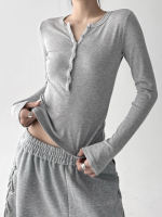 A new grey autumn/winter collection with a row of buttons, a slimming women's Henley collar and fleece long-sleeved T-shirt as the base layer thumbnail 4