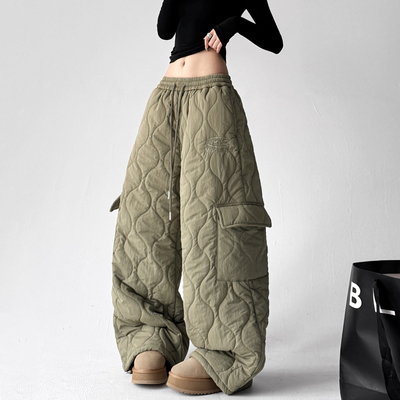 裤子女2025新款今年流行爆款加厚阔腿裤美式宽松保暖休闲棉裤