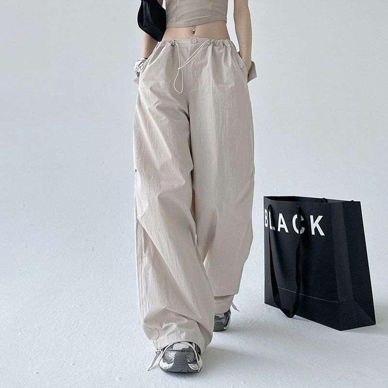 网红爆款工装裤女垂感2023春夏显瘦宽松直筒慵懒风阔腿裤夏季长裤