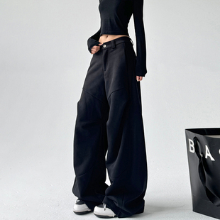 美式褶皱阔腿卫裤垂感设计感hiphop裤子休闲拖地直筒运动裤