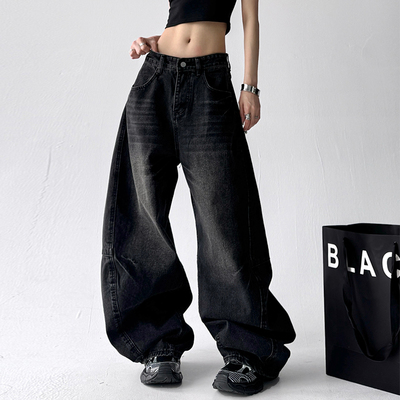 宽松阔腿显瘦牛仔拖地裤