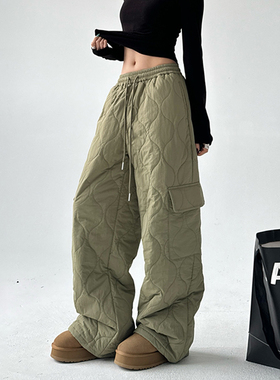 军绿色冬季户外抗寒保暖棉裤女2025高阶复古加厚工装冲锋休闲裤子