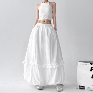 灯笼裙高a字裙 白色花苞半身裙女高个子薄款 今年流行2025夏季 新款