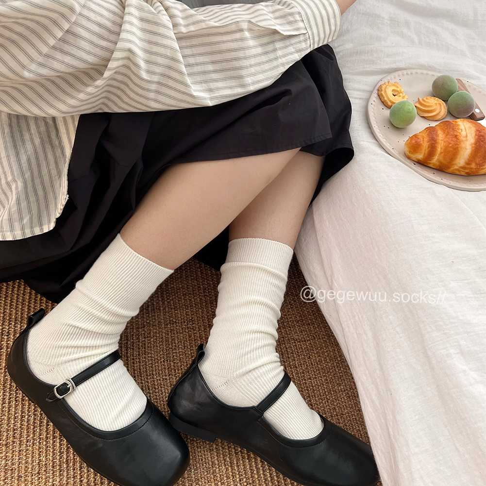 加长基础款条纹堆堆女袜