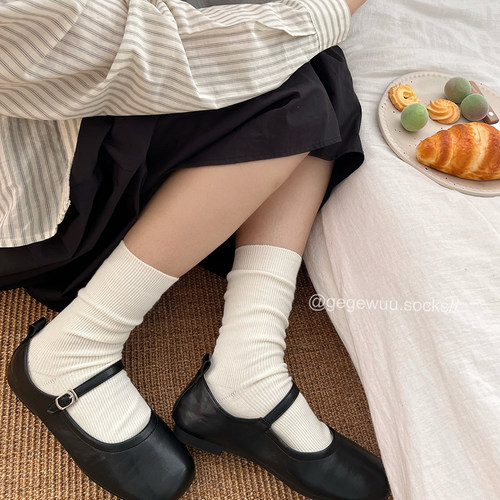 加长基础款条纹堆堆女袜