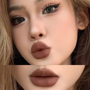 浓人口棕!烟熏冷咖棕雾面唇泥显白黄皮拽姐辣妹欧美口红唇釉学生