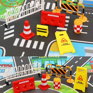 微缩仿真路障警示牌垃圾桶灭火器模型迷你交通道路设施手办道具