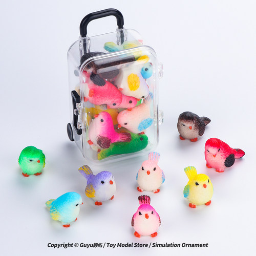 仿真可爱小鸟模型玩具行李箱收纳迷你摆件卡通鹦鹉玩偶公仔微景观