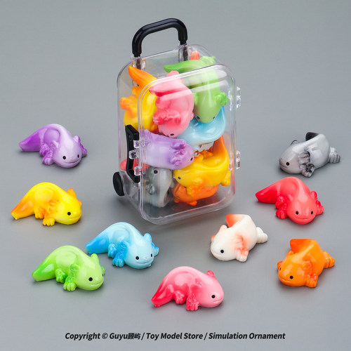 迷你卡通彩色蝾螈玩偶公仔小动物六角龙鱼模型玩具桌面摆件微景观