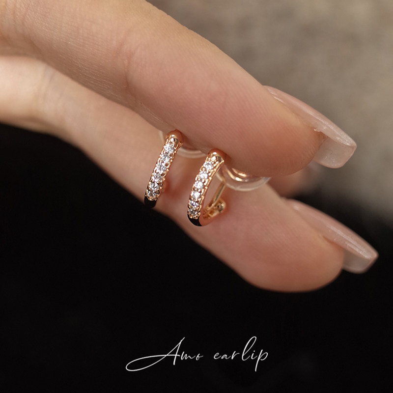 基础精致闪钻圆圈耳夹无耳洞女小众设计高级感蚊香盘耳饰2025年潮