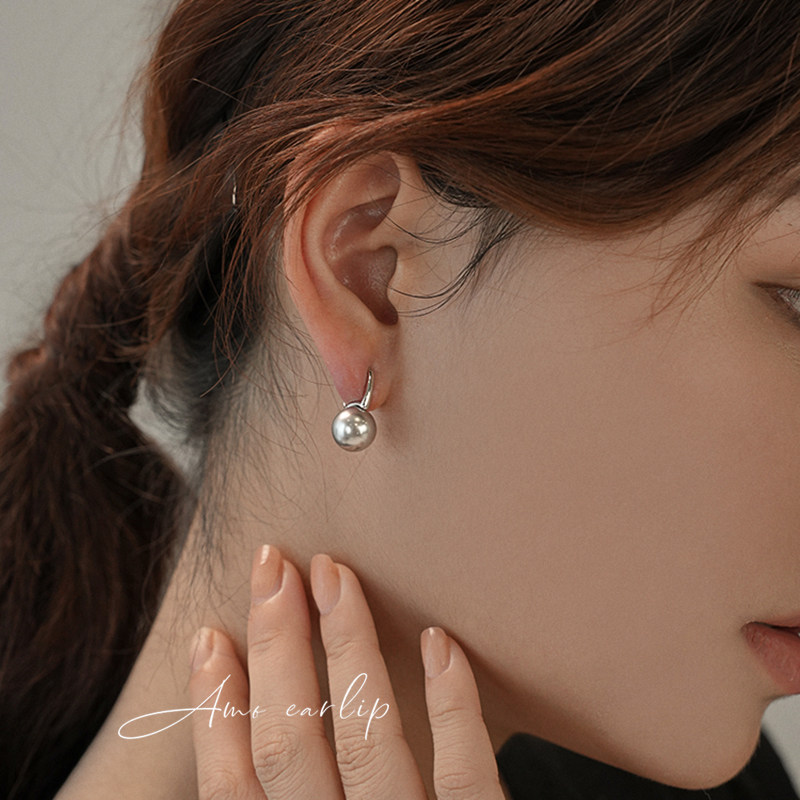 真多麻灰珍珠银色系硅胶耳夹
