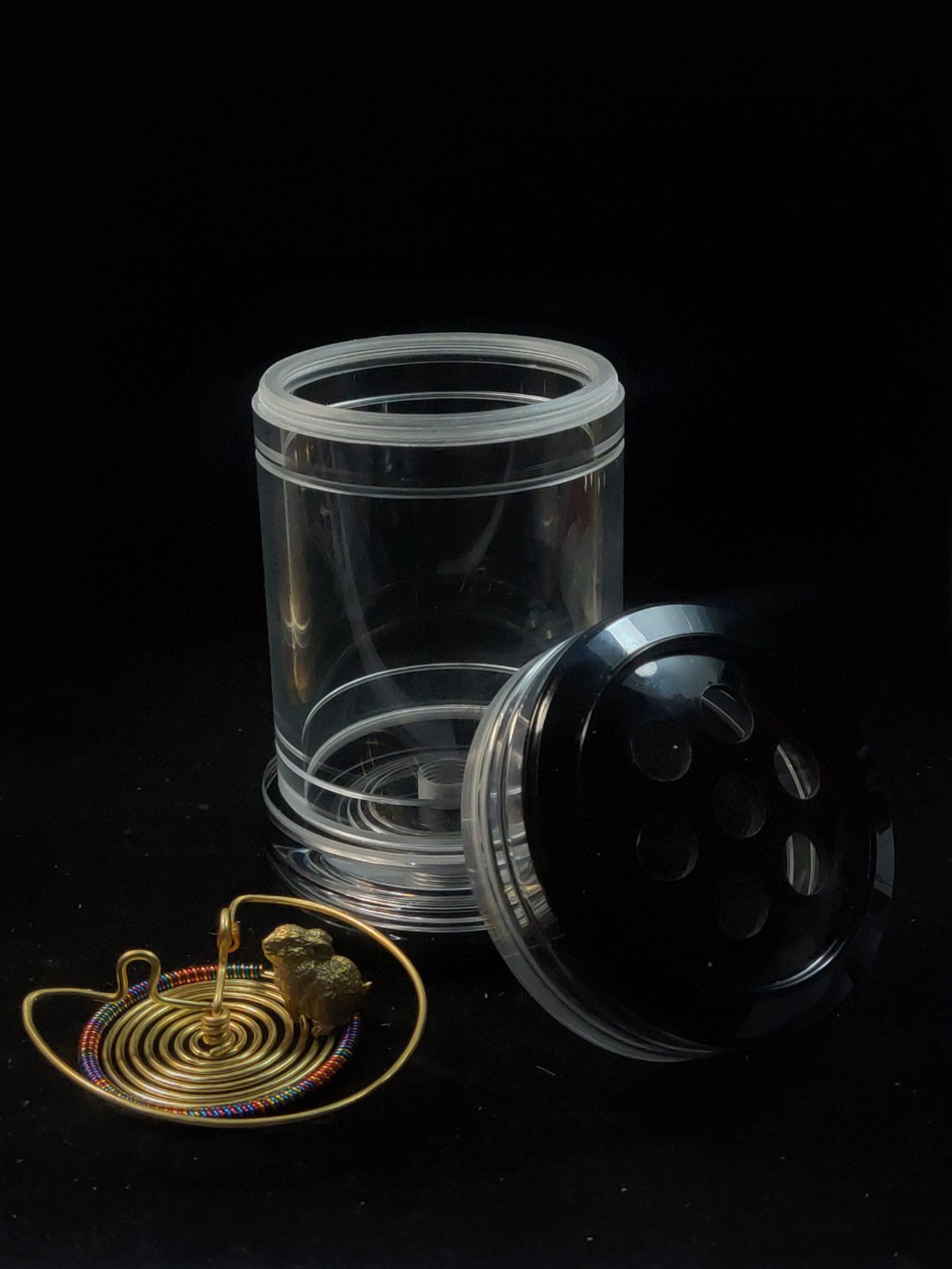 S43#精典收藏保真李勇黑色七孔一体配黄铜兔子簧蝈蝈罐65*120*5