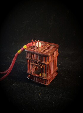 罐王•S137•檀方秋鸣•铜款老红木正方竹蛉笼小宠笼子40*40*4