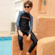 长裤 中学生沙滩潜水 防晒速干分体泳装 15岁男童三件套泳衣长袖