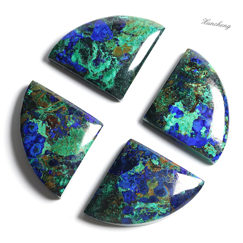B4 천연 모로코 AZURITE 공작석 팬 모양의 DIY 펜던트 장  미네랄 크리스탈 대중 과학 연마 교육