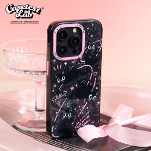 壳试验闪粉黑猫双层印花适用iPhone17pro手机壳可爱苹果17promax创意16pro卡通16promax15pro原创15promax14