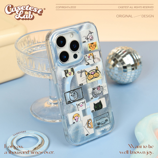 壳试验猫猫开视频会议磁吸双层印花适用苹果17promax16promax手机壳原创卡通萌系iphone17pro1615保护套亮面