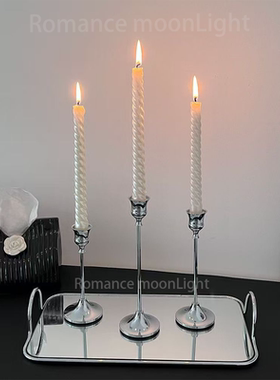银色高级感烛台烛光晚餐道具复古氛围感客厅餐桌蜡烛台婚庆道具