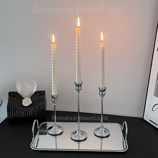 银色高级感烛台烛光晚餐道具复古氛围感客厅餐桌蜡烛台婚庆道具