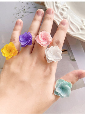 【需呵护】真花绣球花戒指女开口可调节永生花小众清新植物饰品