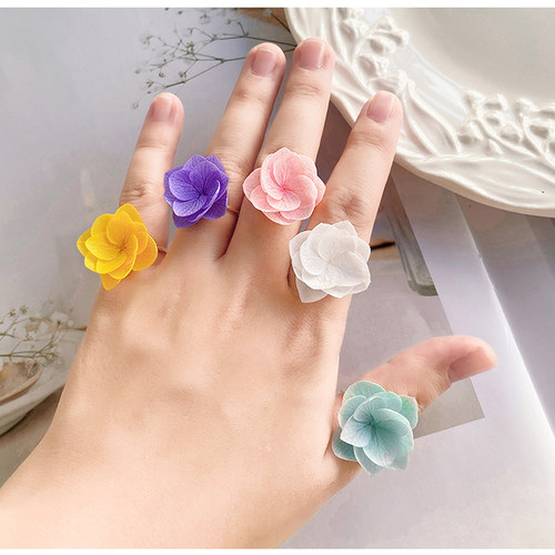 【需呵护】真花绣球花戒指女开口可调节永生花小众清新植物饰品