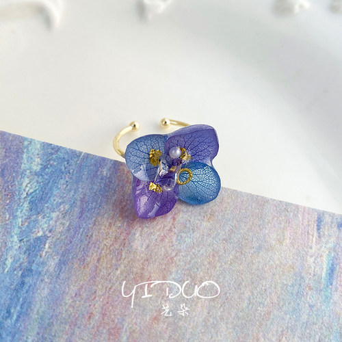 蓝紫色花瓣戒指女优雅森系小清新小众高级感气质真花永生花指环