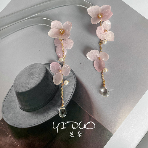 永生花粉色花瓣仙女耳环绣球花植物手工原创滴胶温柔系真花耳饰