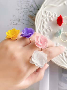 【需呵护】真花绣球花戒指女开口可调节永生花小众清新植物饰品