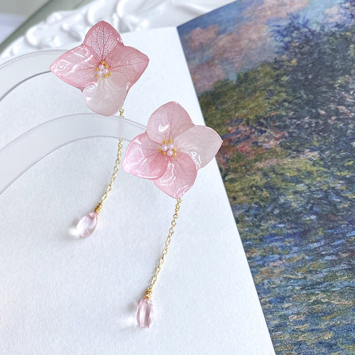 永生花真花清新花朵耳环女原创手工植物绣球花花瓣耳饰仙气温柔