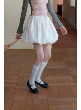 EGGKA高腰系带花苞蓬蓬半身裙女春季气质显瘦俏皮百搭休闲a字短裙