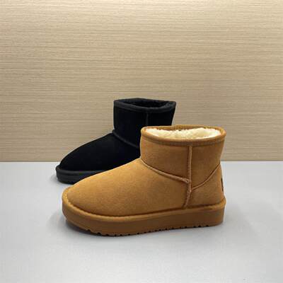 撤柜处理3738码磨砂牛皮雪地靴女冬季加绒保暖防滑真皮短靴大棉靴