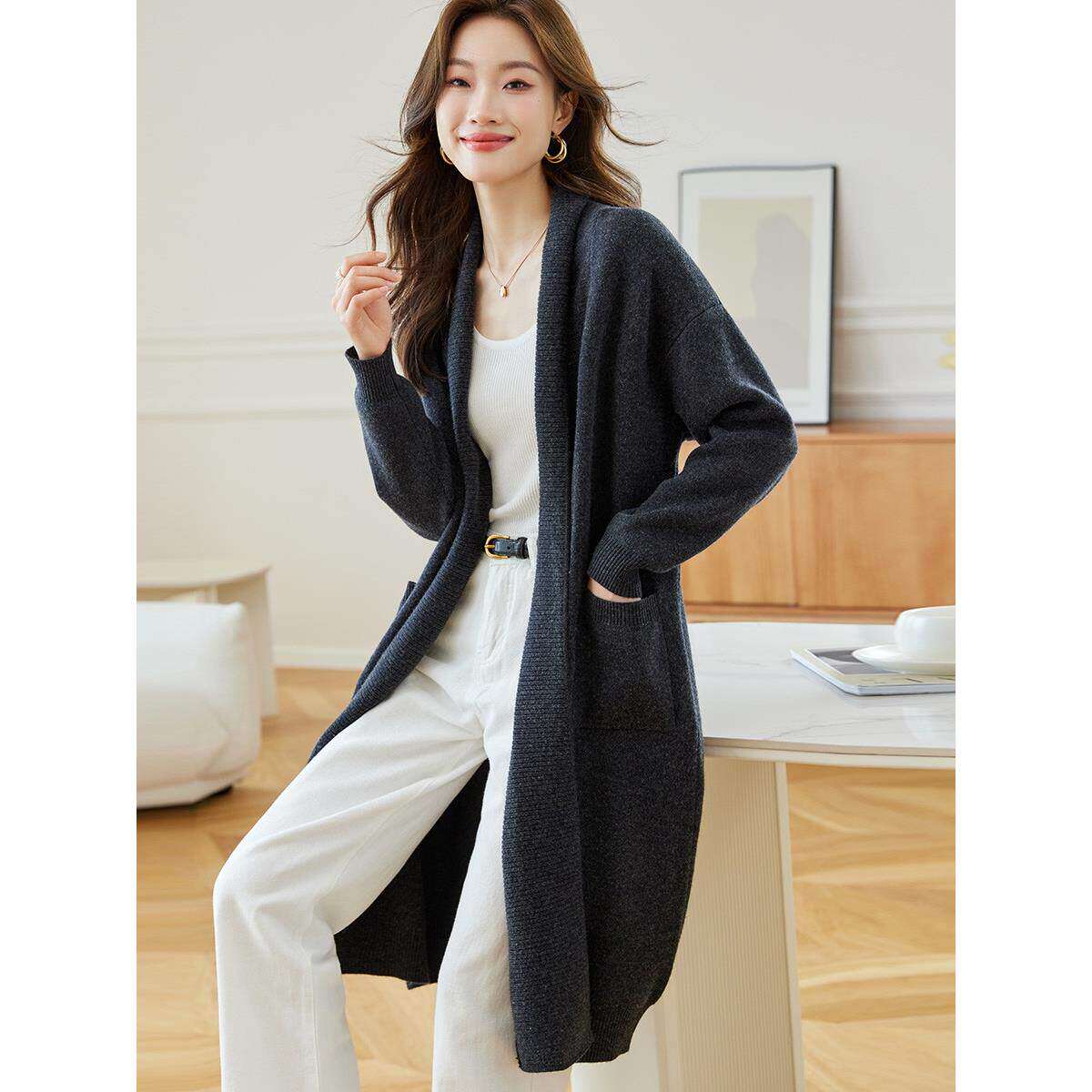 中长款羊毛针织开衫女2025新款秋冬季加厚高级感外搭慵懒毛衣外套