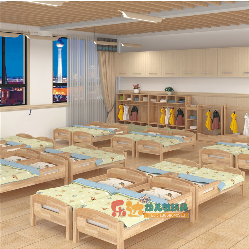 幼儿园午休区角实木儿童专用床午休室衣物架衣柜宝宝床午托单人床