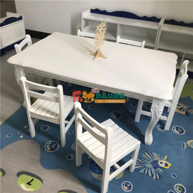 幼儿园儿童实木欧式高档烤漆桌椅套装学习课桌长方桌正方桌半圆桌