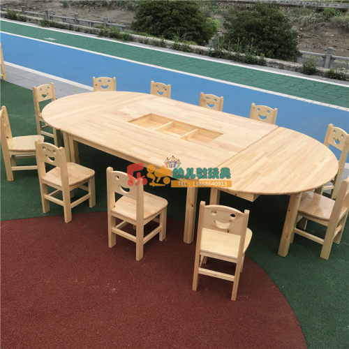 幼儿园儿童成套椭圆美工组合桌实木绘画游戏桌椅教室课桌半圆桌