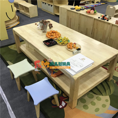 儿童实木美工桌成套桌椅美术绘画桌双层可储物幼儿园课桌学习椅凳
