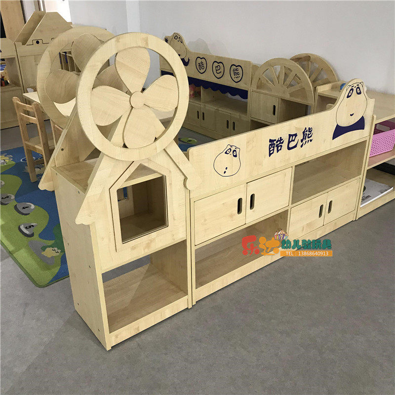幼儿园儿童实木区角组合柜角色迷你小镇风车城堡储物收纳柜玩具架