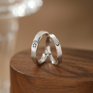 高级感简约百搭S999足银轻奢日月朝暮情侣对戒情人节礼物高级戒指