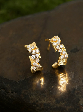原创厚镀18K真金锆石925银针耳钉女新款高级酷帅轻奢气质耳环耳夹